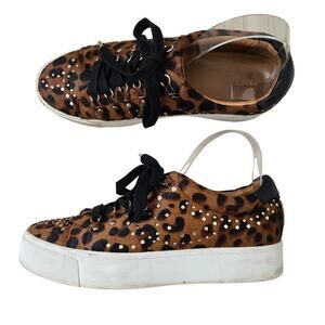 Joie Handan Sneakers EU 40 Brown Leopard Calf Fur Studded Platform Lace Up Shoes